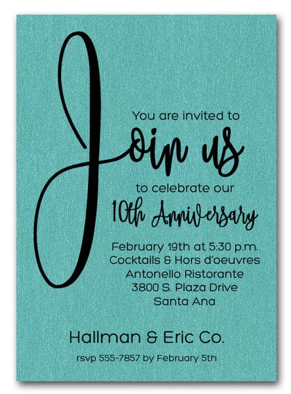 Join Us Shimmery Turquoise Business Anniversary Invitations