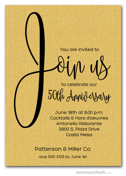 Join Us Shimmery Gold Business Anniversary Invitations