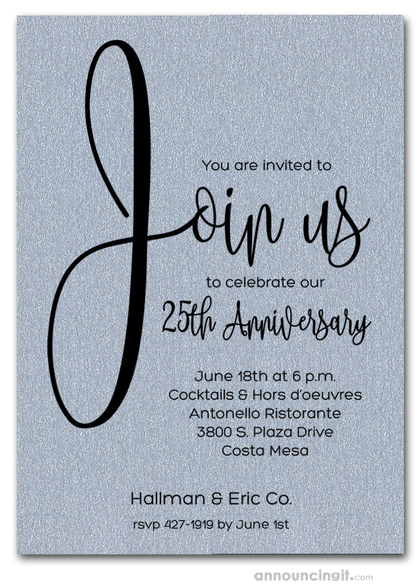 Join Us Shimmery Silver Business Anniversary Invitations
