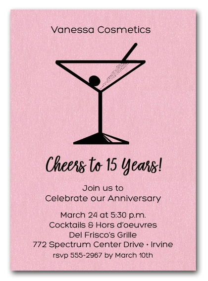 Martini on Shimmery Pink Business Invitations