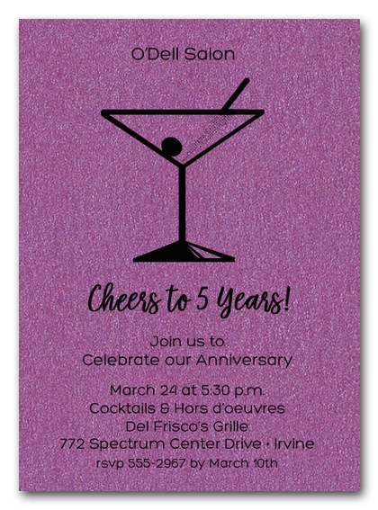 Martini on Shimmery Purple Business Invitations