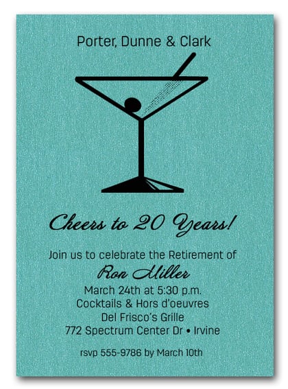 Martini on Shimmery Turquoise Business Invitations
