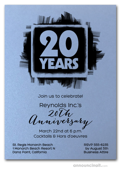 Brushed Anniversary Shimmery Blue Invitations