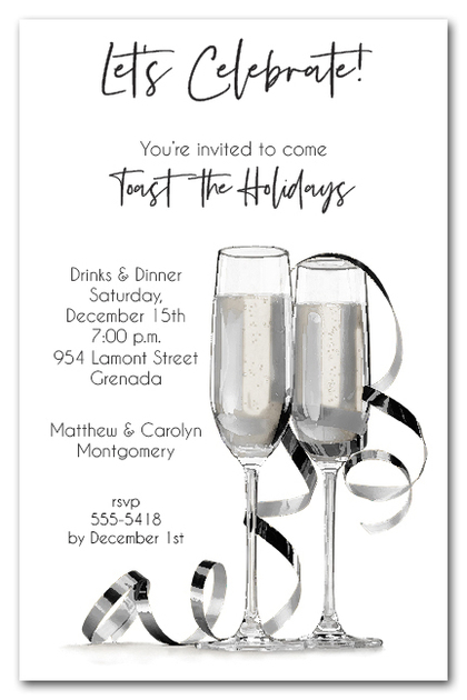 Noir Champagne & Streamers Business Holiday Invitations