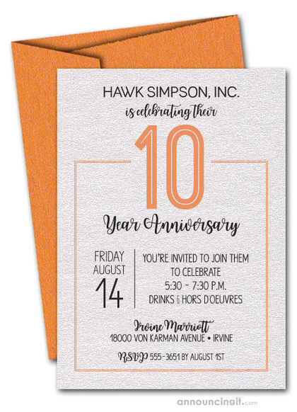 Numbered Orange Business Anniversary Shimmery Invitations