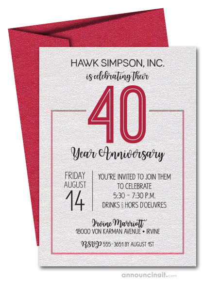 Numbered Red Business Anniversary Shimmery Invitations