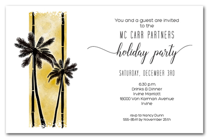 Palm Silhouettes on Gold Business Holiday Invitations