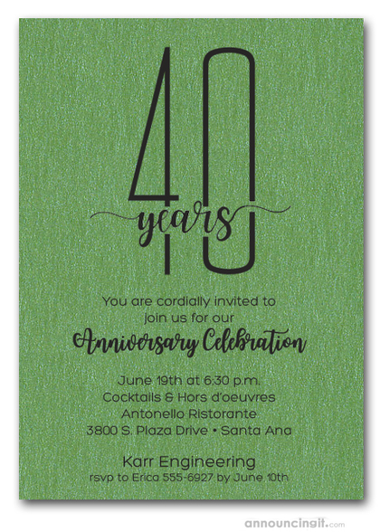 Slender Shimmery Green Business Anniversary Party Invitations