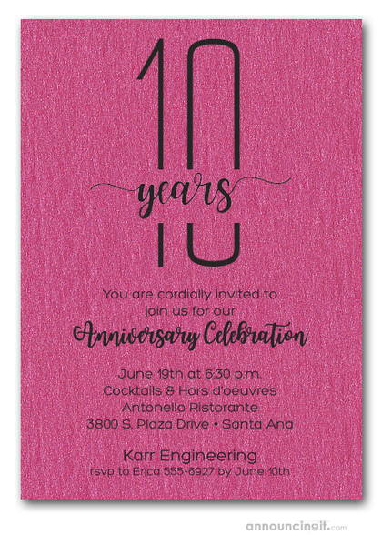 Slender Shimmery Hot Pink Business Anniversary Party Invitations