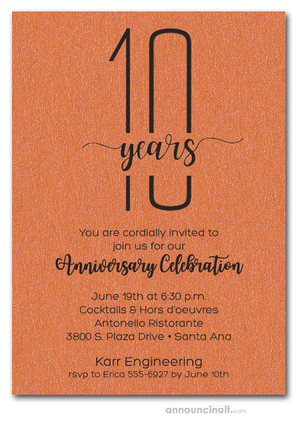 Slender Shimmery Orange Business Anniversary Party Invitations