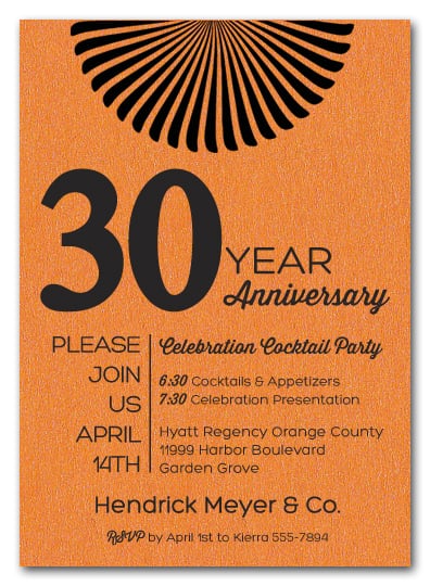 Sunburst Shimmery Orange Business Anniversary Invitations