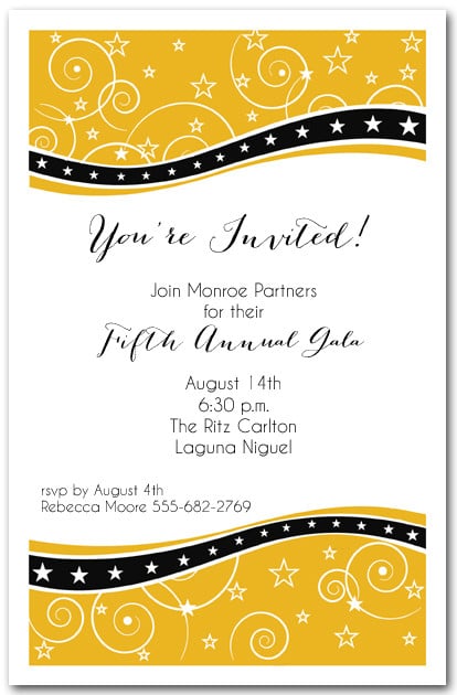 Swirls and Stars on Gold Invitations