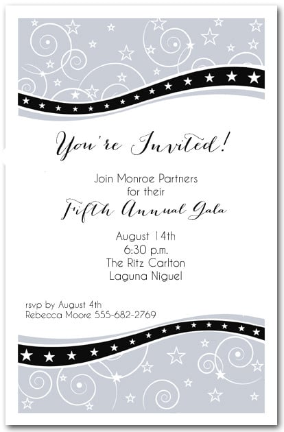 Swirls and Stars on Silver Invitations