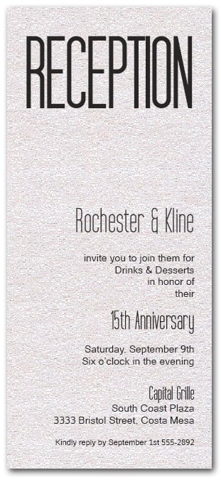 Tall Shimmery White Reception Invitations