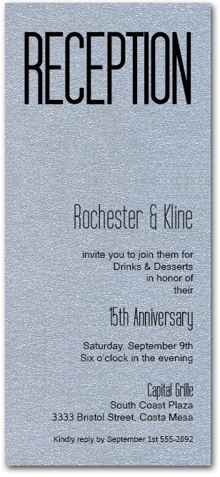 Tall Shimmery Silver Reception Invitations