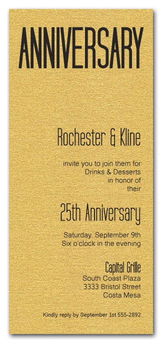 Tall Shimmery Gold Anniversary Invitations