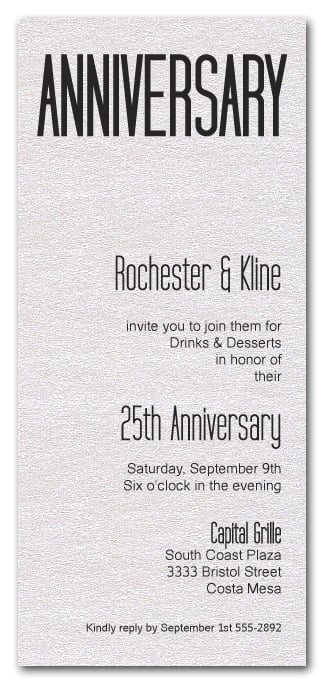 Tall Shimmery White Anniversary Invitations