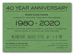 Anniversary Years Shimmery Green Invite
