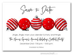 Red Ornaments Holiday Save the Date Cards