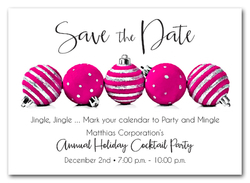 Hot Pink Ornaments Holiday Save the Date Cards