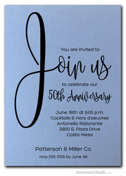 Join Us Shimmery Blue Business Anniversary Invitations