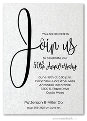 Join Us Shimmery White Business Anniversary Invitations