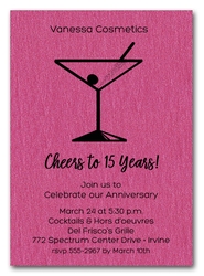 Martini on Shimmery Hot Pink Business Invitations