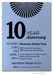 Sunburst Shimmery Blue Business Anniversary Invitations