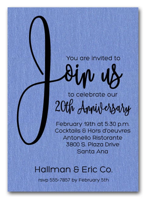 Join Us Shimmery Blue Business Anniversary Party Invitations Join Us Shimmery Blue Business Anniversary Party Invitations