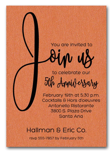 Join Us Shimmery Orange Business Anniversary Party Invitations