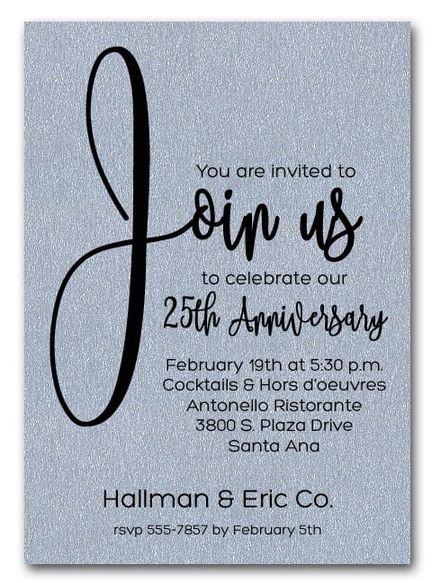 join us shimmery silver business anniversary party invitations