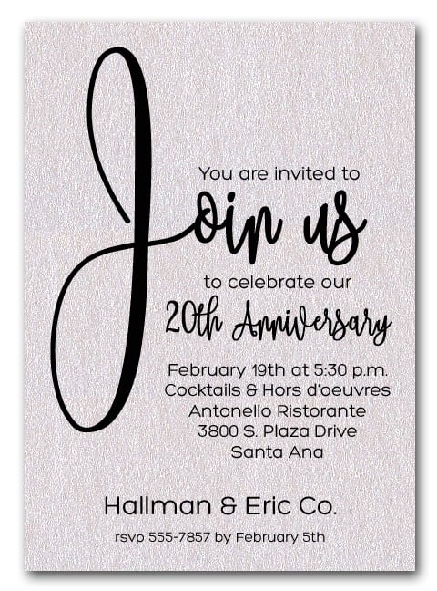 Join Us Shimmery White Business Anniversary Party Invitations
