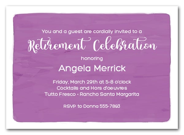 Purple Watercolor Wash Business Retirement Party Invitations
