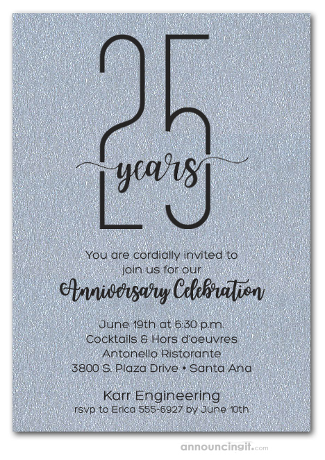 slender shimmery silver business anniversary party invitations