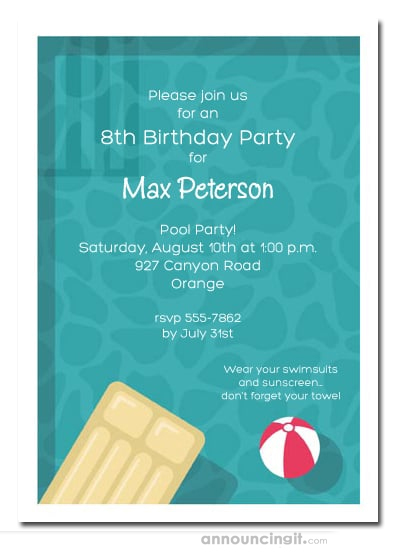 Cool Pool Swim Party Invitations