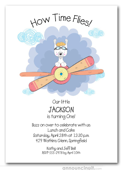 Llama Plane Pilot Birthday Invitations