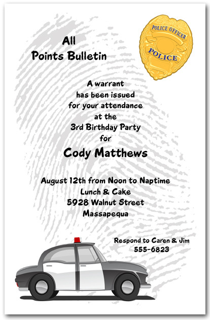 Fingerprint And Police Badge Birthday Invitations Policeman Invitations