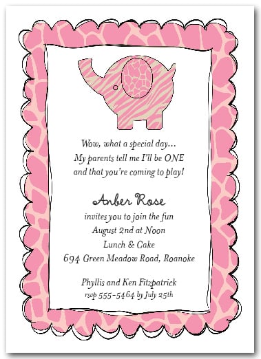 Exotic Pink Baby Elephant Party Invitations
