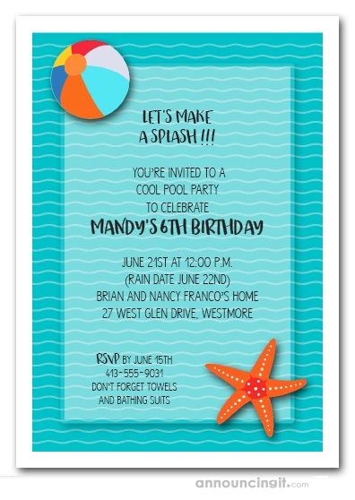 Splish Splash Waves Swim Party Invitations
