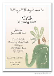 Green Elephant Boy Birthday Invitations