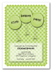 Green Balloons on Dots Birthday Invitations