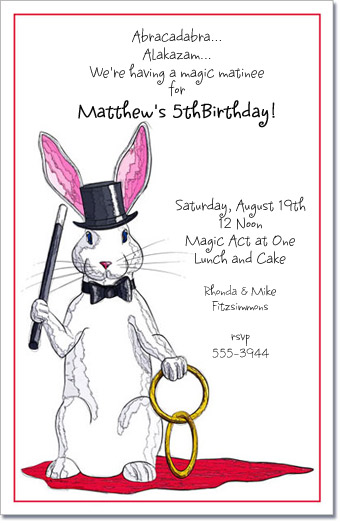 Magic Rabbit Party Invitations, Magician Invitation