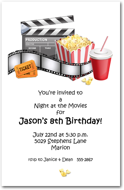 At the Movies Party Invitations, Movie Birthday Party Invitations