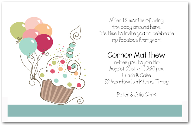 Boy's Cupcake & Balloons Birthday Invitation, Cupcake 