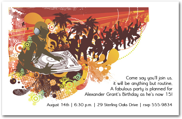 DJ Summer Party Invitations, Teenage Birthday Invitations