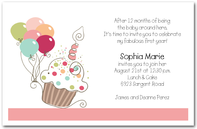 Girl's Cupcake & Balloons Birthday Invitation, Cupcake 