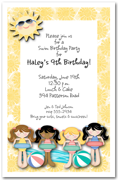 girls swim time invitations pool party invitations kids birthday