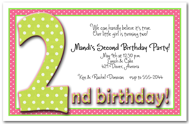 Green Pink Polka Dots Girl s 2nd Birthday Party Invitation
