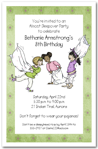 Pajama Party Pillow Fight Sleepover Invitations | Slumber ...