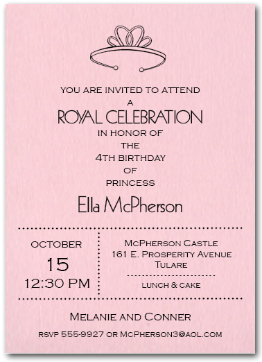 princess tiara on pink birthday party invitations